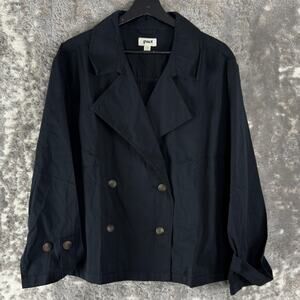 Pact Sz M Organic Cotton Stretch Blazer Jacket Notched Black Career Long Sleeve